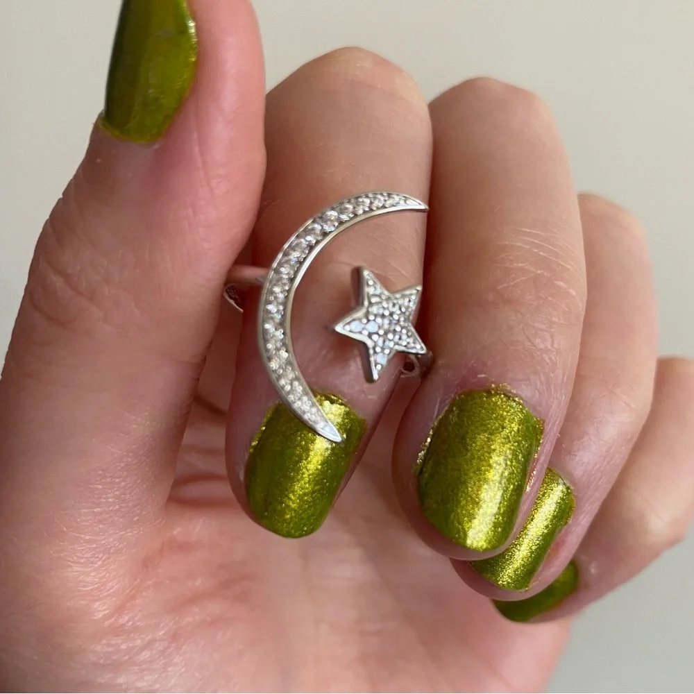 925 Silver Rhinestone Moon and Star Ring